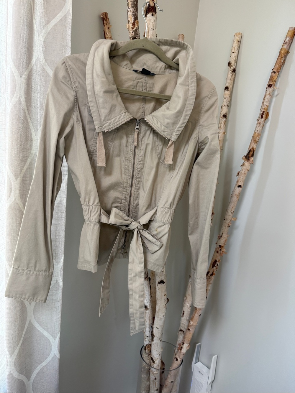 Armani Beige Women’s Zip-Front Drawstring Waist Jacket